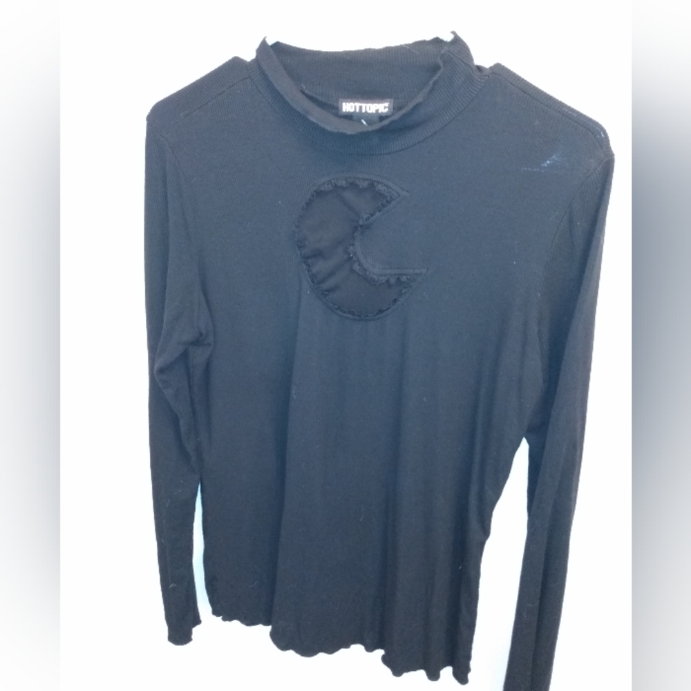 Hot Topic Moon Cutout Mock Neck Long Sleeve Top Black